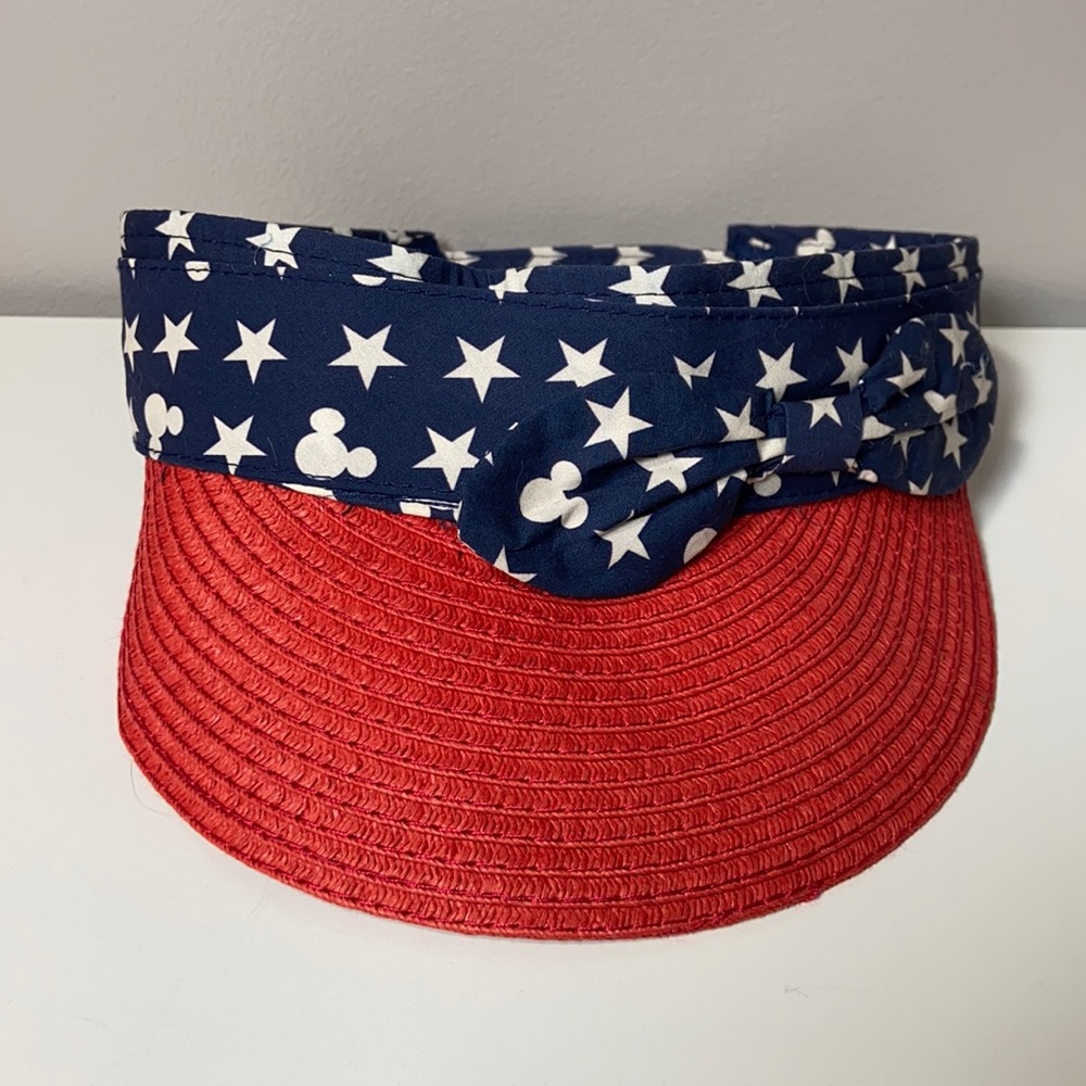 NEW Disney Parks Authentic / Mickey Mouse Red Americana Adjustable Straw Visor